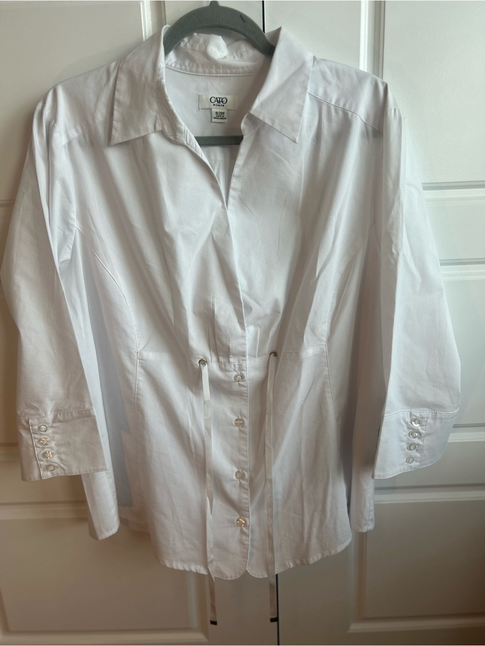 Cato White Drawstring Button-Front Blouse